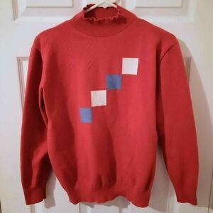 Women's Red Geometric Crewneck Sweater